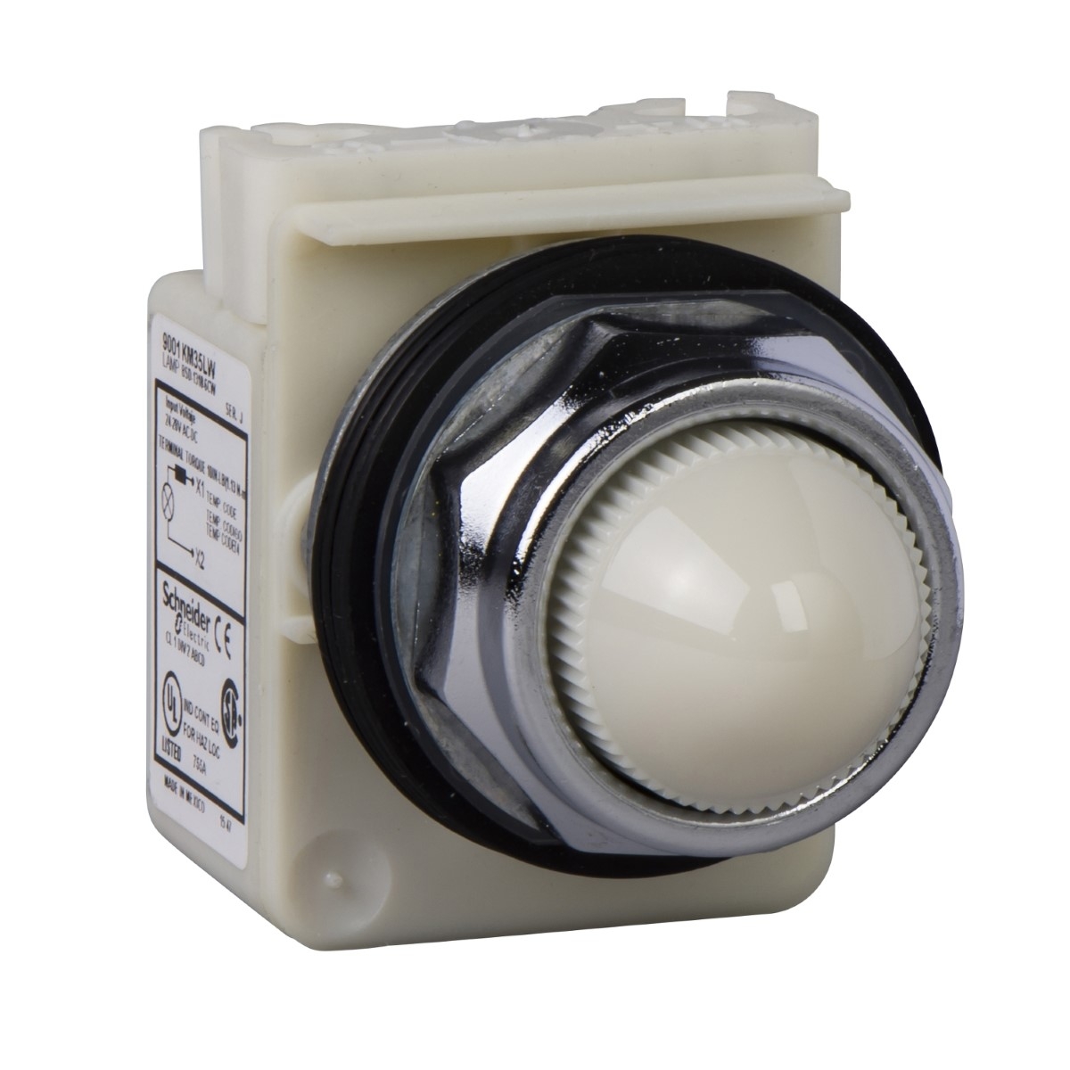 Pilot light, Harmony 9001K, metal, polycarbonate, domed, white, 30mm, LED white, 120V