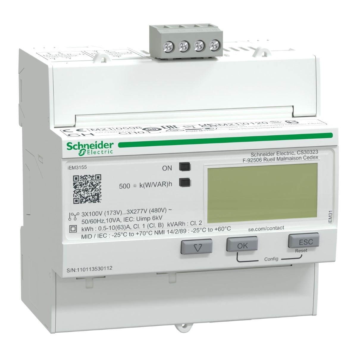 iEM3155 energy meter - 63 A - Modbus - 1 digital I - 1 digital O - multi-tariff - MID