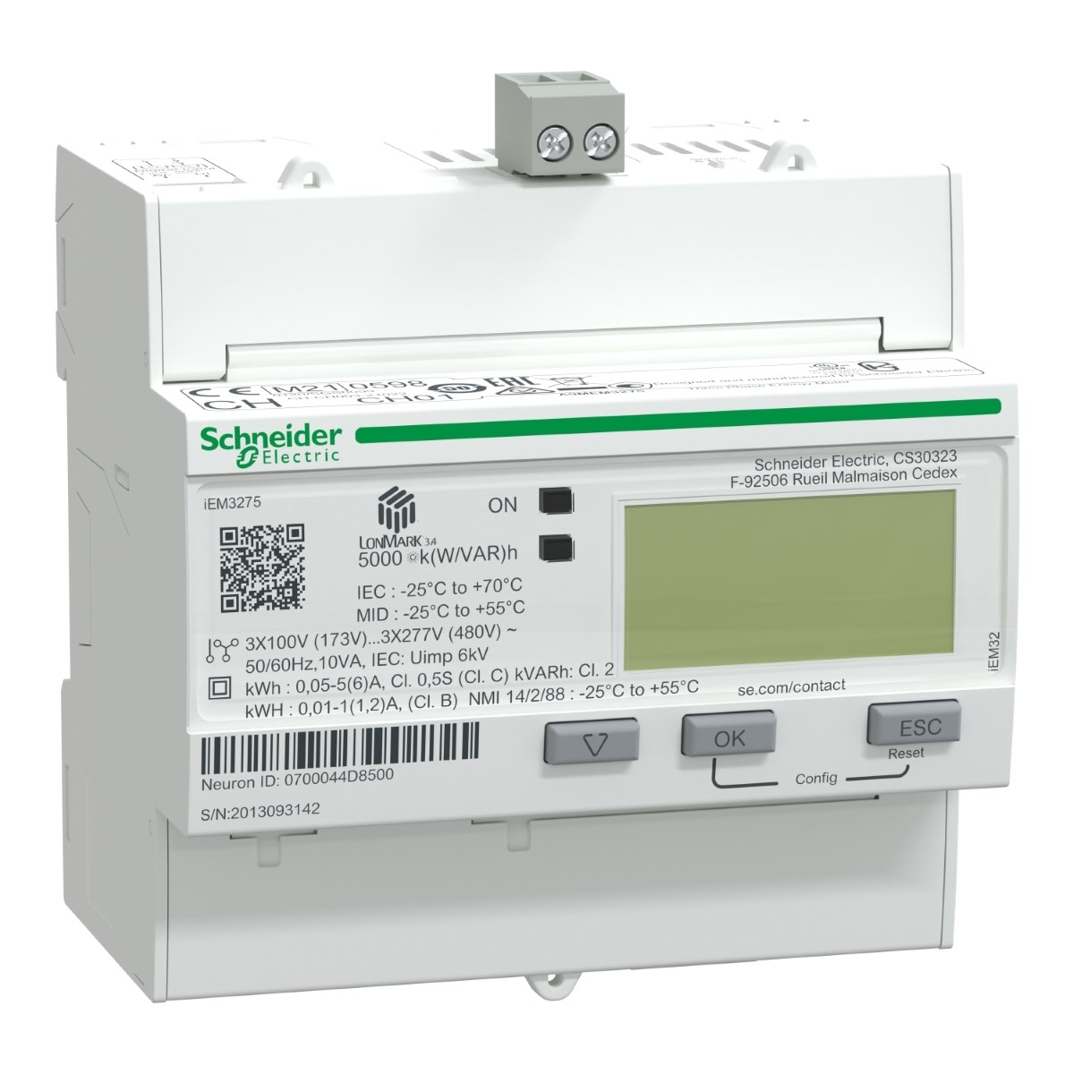 iEM3275 energy meter - CT - LON - 1 digital I - multi-tariff - MID