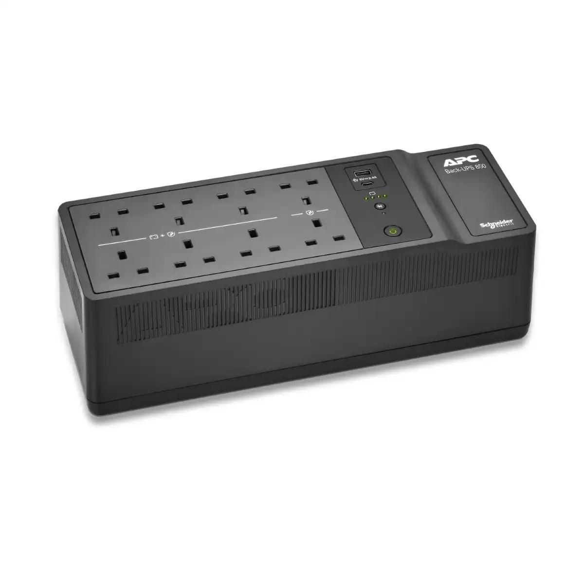 APC Back-UPS, 850VA/520W Floor/Wall Mount, 230V, 8x British BS1363A outlets, USB Type A+C Ports, User Replaceable Battery