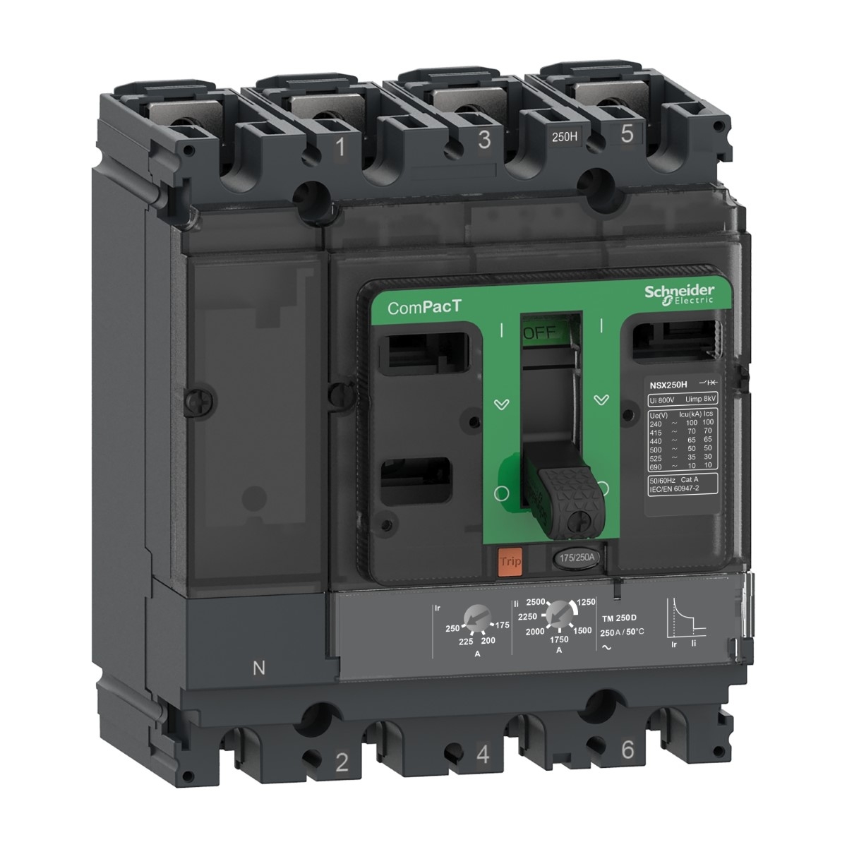 Circuit breaker, ComPacT NSX100B, 25kA/415VAC, 4 poles 3D (neutral not protected), TMD trip unit 25A, 50 degrees C