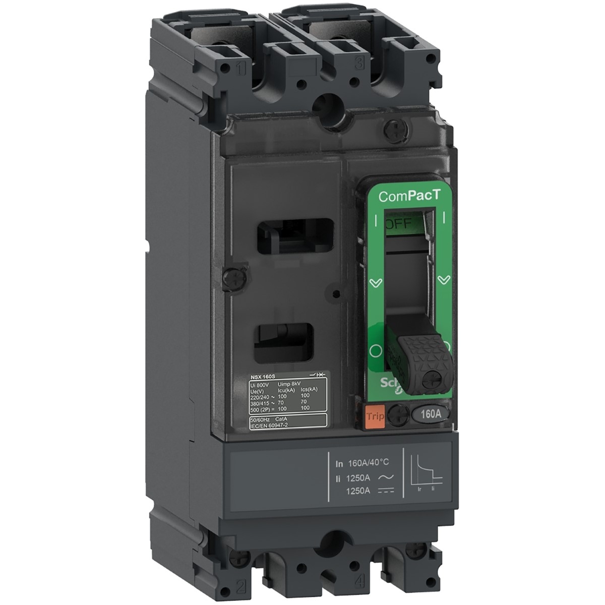 Circuit breaker, ComPacT NSX100F AC/DC, 18kA/415VAC, 2 poles, TMD trip unit 16A