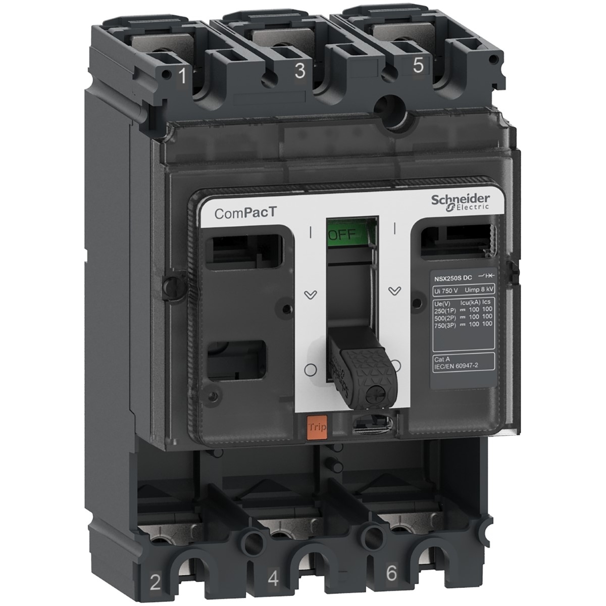 Circuit breaker basic frame, ComPacT NSX100F DC, 36kA/750VDC, 3 poles, 100A frame rating, without trip unit