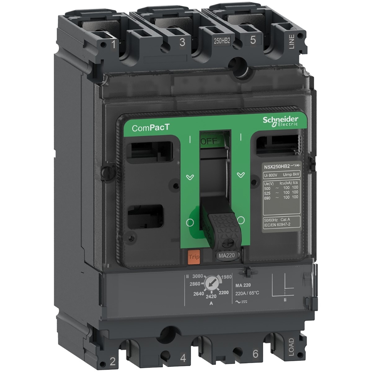 Circuit breaker, ComPacT NSX100F, 36kA/415VAC, 3 poles, MA trip unit 6.3A