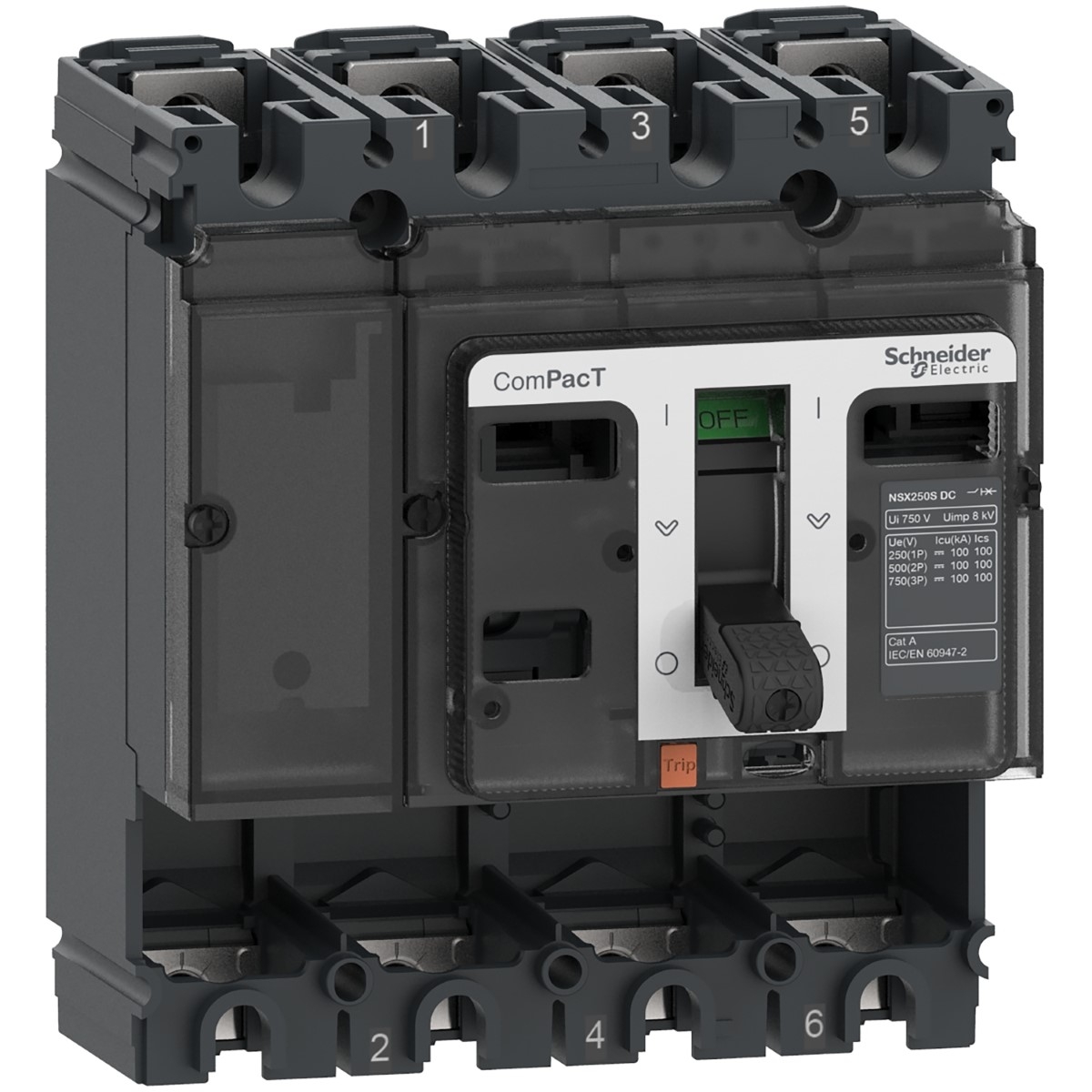 Circuit breaker basic frame, ComPacT NSX100F DC, 36kA/750VDC, 4 poles, 100A frame rating, without trip unit