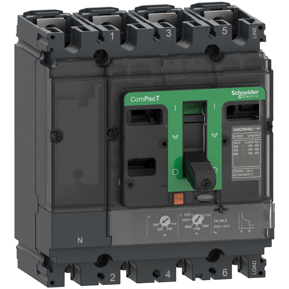 Circuit breaker, ComPacT NSX100F, 36kA/415VAC, 4 poles 3D (neutral not protected), TMD trip unit 40A