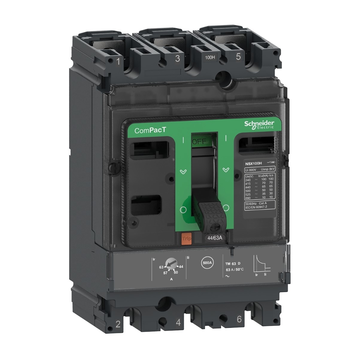 Circuit breaker, ComPacT NSX100H, 70kA/415VAC, 3 poles, TMD trip unit 40A, 50 degrees C