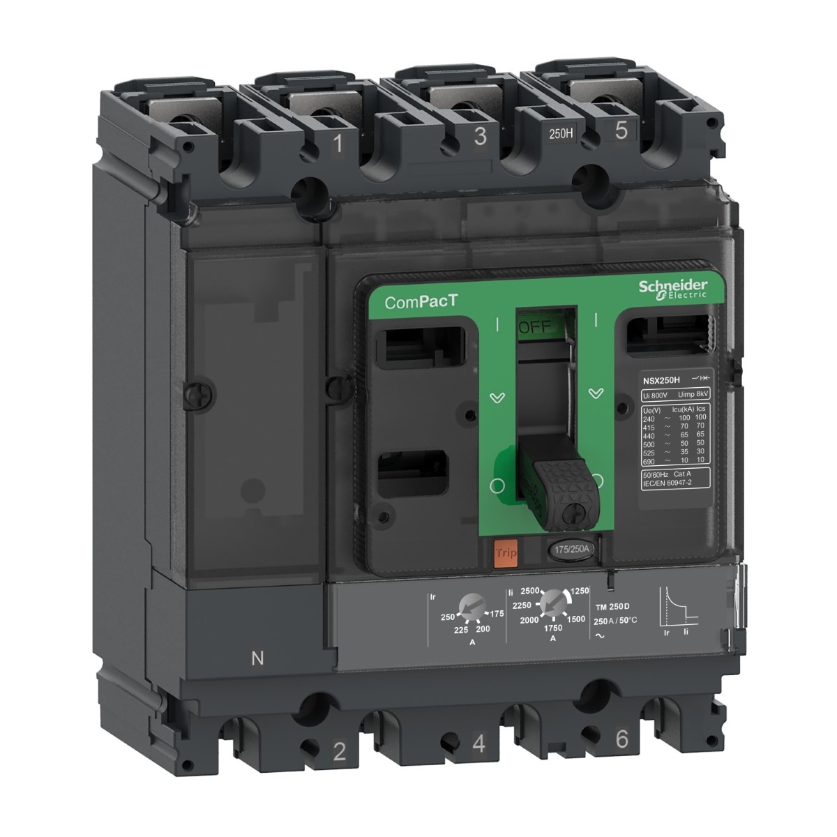 Circuit breaker, ComPacT NSX100H, 70kA/415VAC, 4 poles 4D (neutral fully protected), TMD trip unit 16A, 50 degrees C