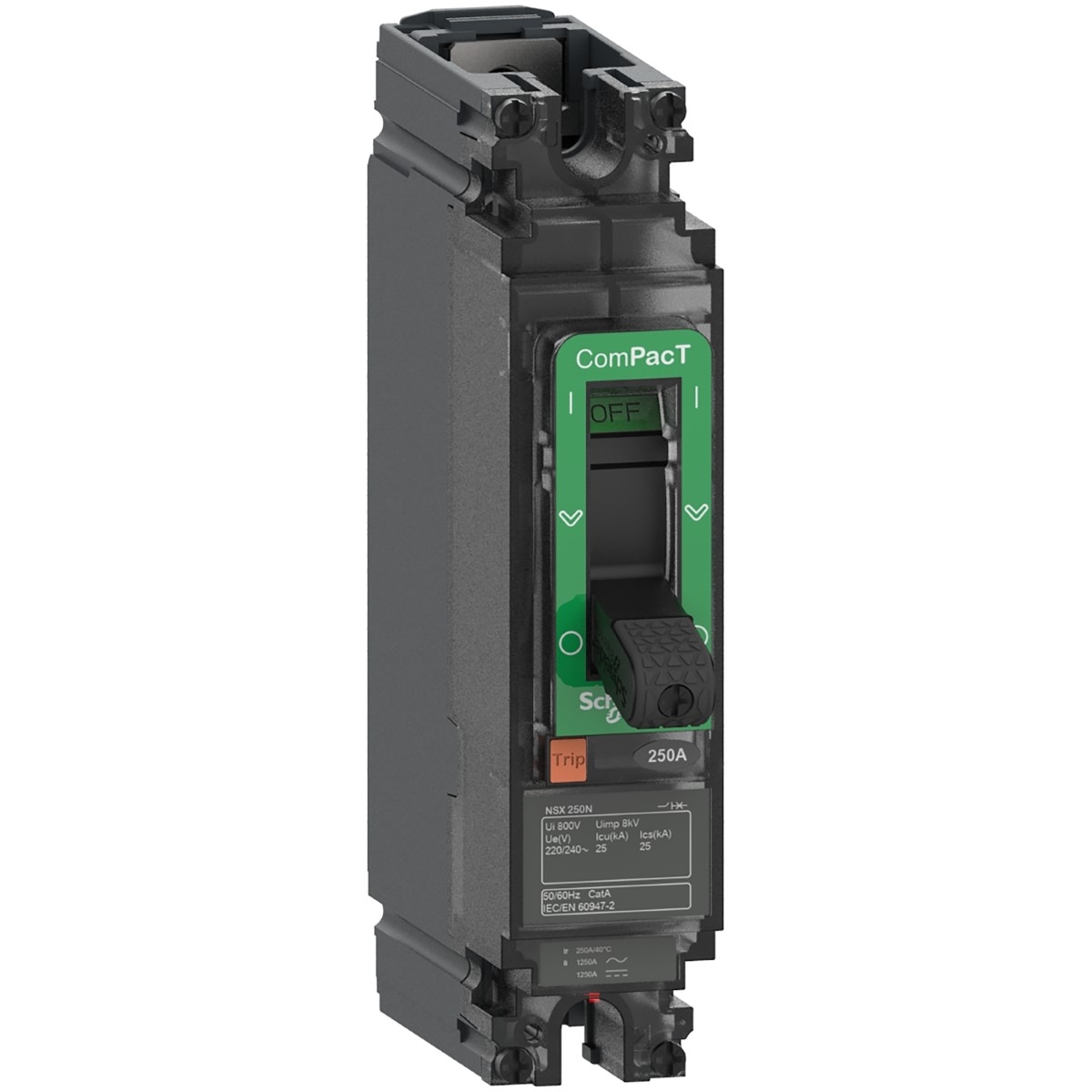 Circuit breaker, ComPacT NSX100N AC/DC, 25kA/240VAC, 1 pole, TMD trip unit 25A