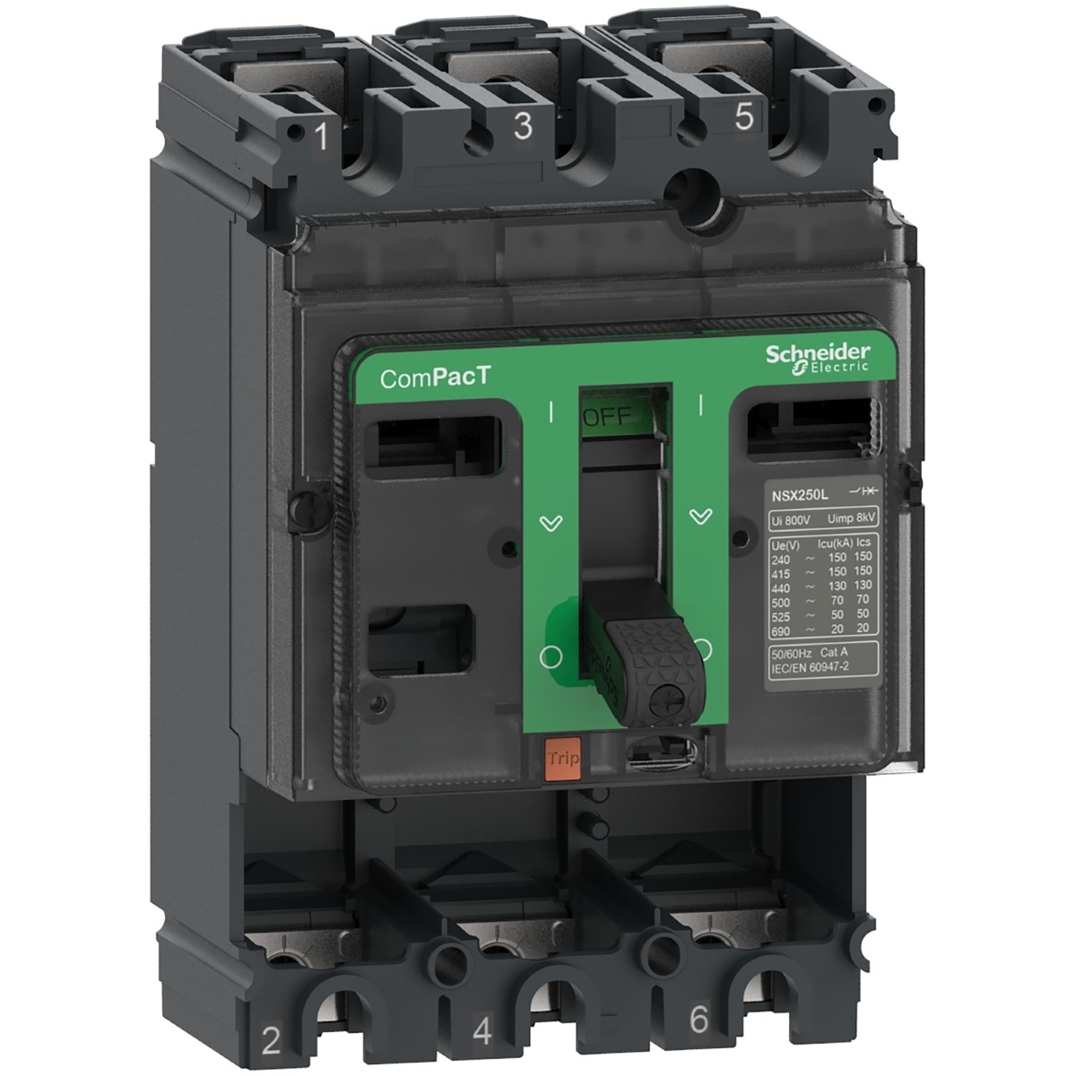 Circuit breaker basic frame, ComPacT NSX160B, 25kA/415VAC, 3 poles, 160A frame rating, without trip unit