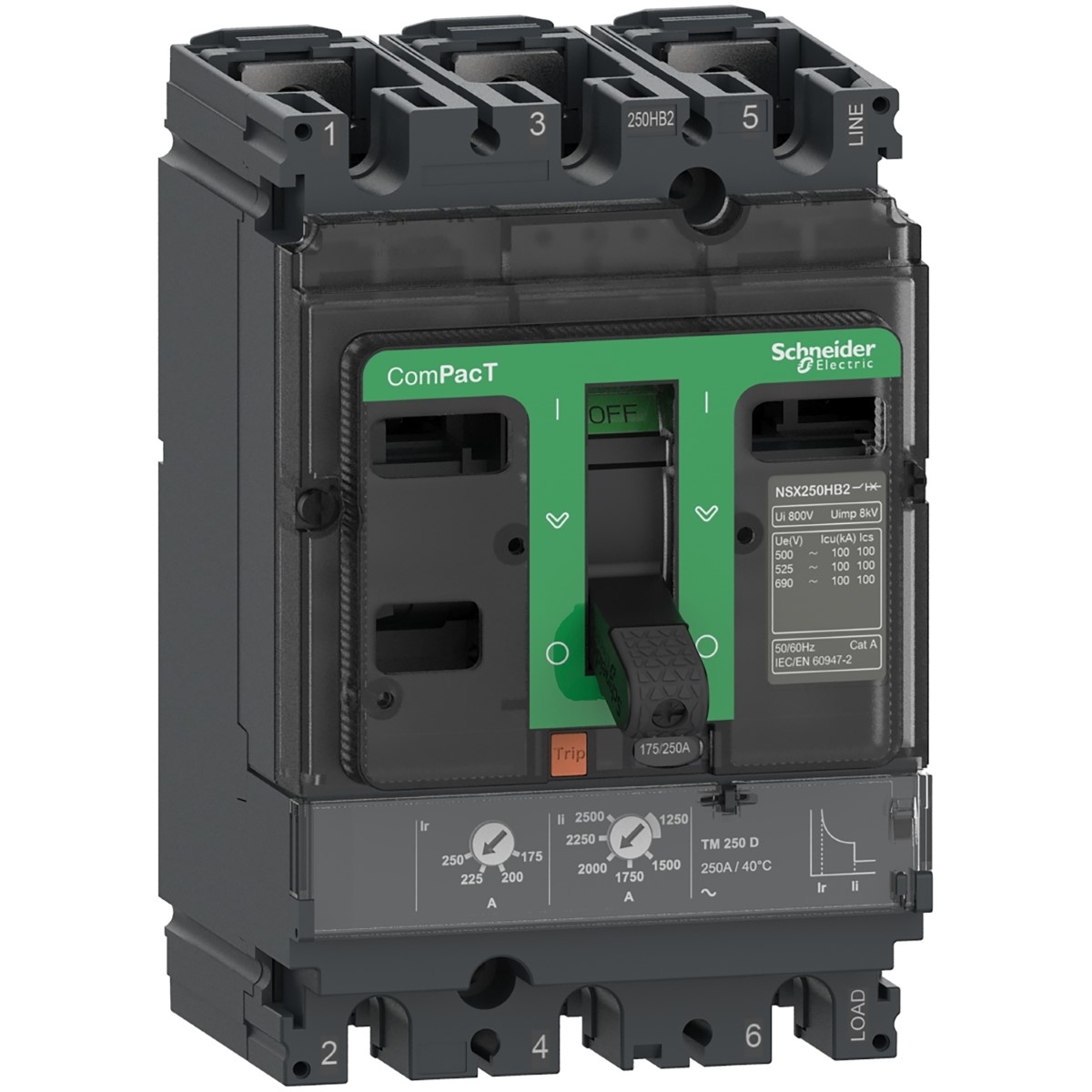 Circuit breaker, ComPacT NSX250F, 36kA/415VAC, 3 poles, TMD trip unit 250A