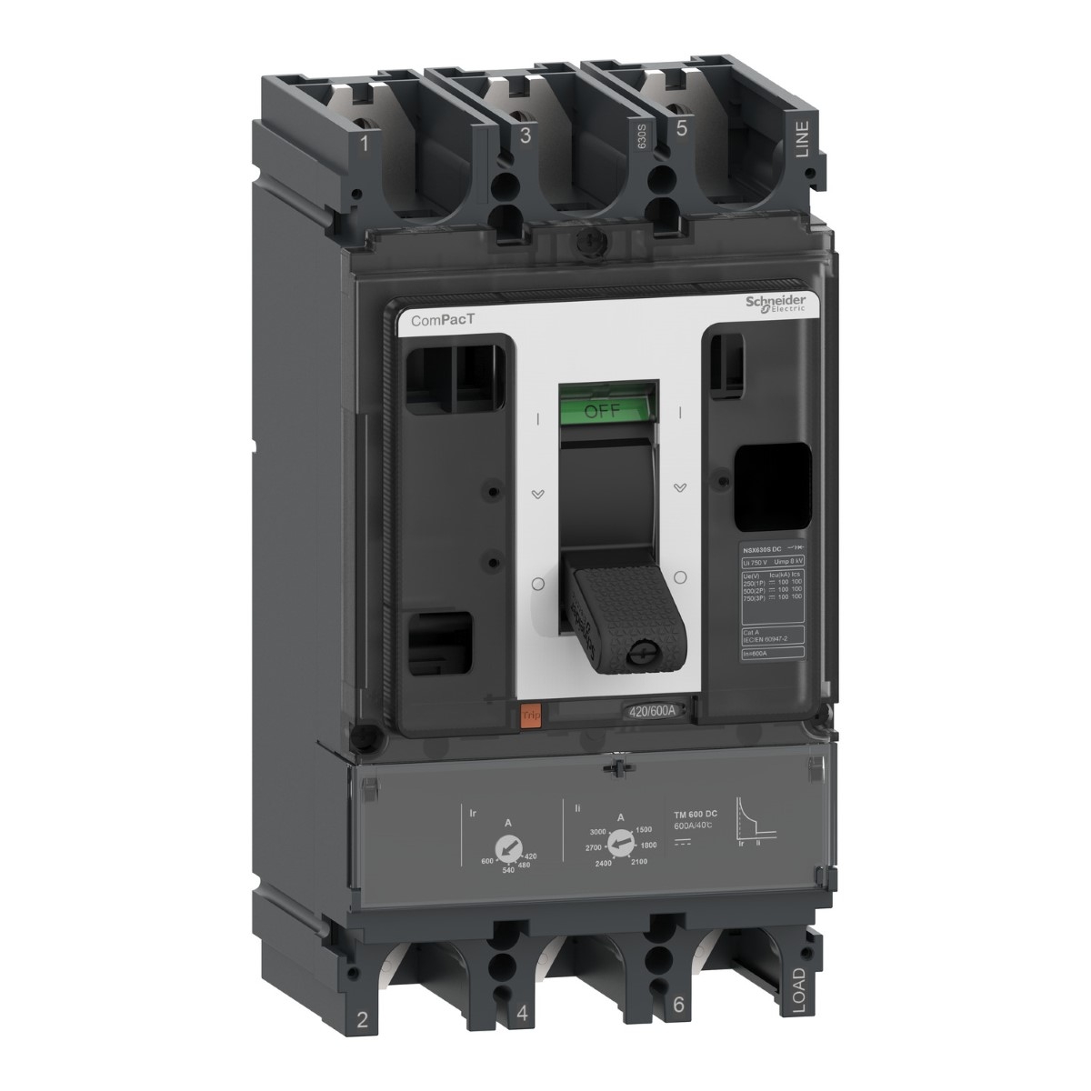 Circuit breaker, ComPacT NSX400F DC, 36kA/750VDC, 3 poles, TM-DC trip unit 250A