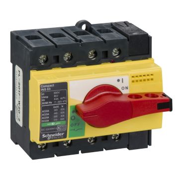 switch disconnector, Compact INS63 , 63 A, with red rotary handle and yellow front, 4 poles