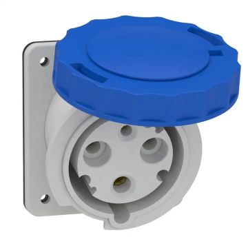 Panel mounting socket, Mureva PK, angled, 63A,2P+E, 220V, IP67