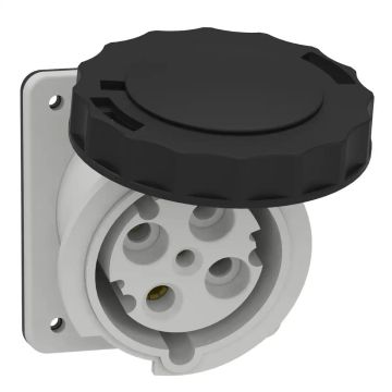 Panel mounting socket, Mureva PK, angled, 63A, 3P+E, 500V, IP67