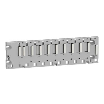 rack, Modicon M340 automation platform, 8 slots, panel, plate or DIN rail mounting, ruggedized