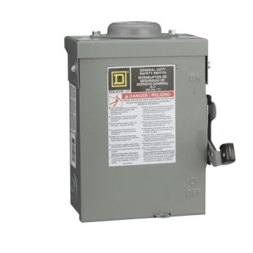 Safety switch, general duty, non fusible, 30A, 3 pole, 7.5hp, 240VAC, NEMA 3R, bolt on provision