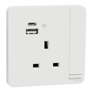 13A 1G DP Sw Socket w 2USB, A+C, 21W, White