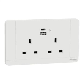 13A 2G DP Sw Socket w 2USB, A+C, 21W, White