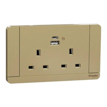 13A 2G DP Sw Socket w 2USB, A+C, 21W, Wine Gold