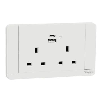 13A 2G DP Sw Socket w LED w 2USB, A+C, 21W, White