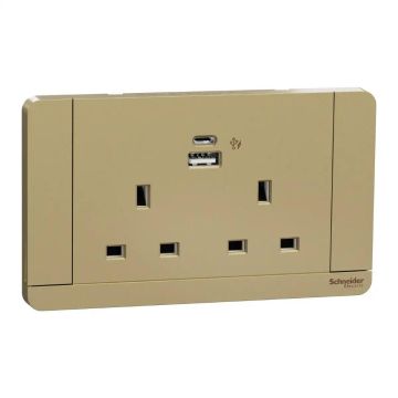 13A 2G DP Sw Socket w LED w 2USB, A+C, 21W, Wine Gold