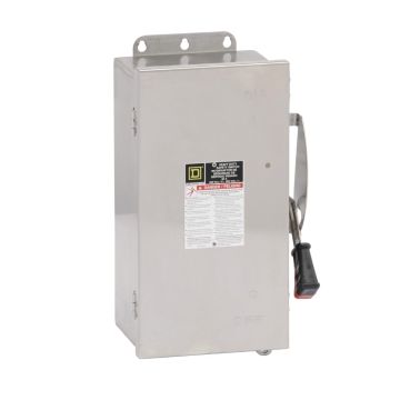 Safety switch, heavy duty, fusible, 60A, 3 wire, 3 pole, 50hp, 600VAC/DC, NEMA 4, 4X, 5, 304 stainless steel