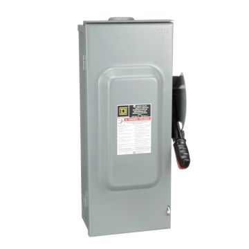 Safety switch, heavy duty, fusible, 100A, 3 wire, 3 pole, 100hp, 600VAC/DC, NEMA 3R, bolt on hub provision