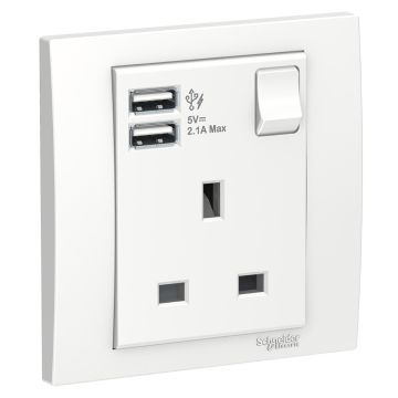 Power socket outlet+USB charger, Vivace, 13A, 1 gang, white