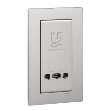 Shaver socket, Vivace, 115/240V, 2 gangs, IP21, aluminium silver