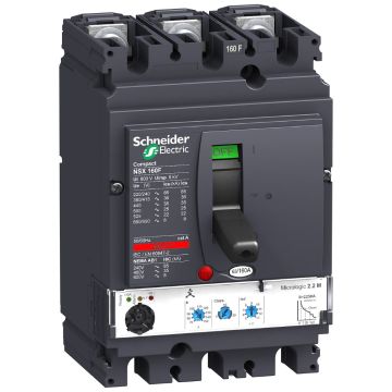 Circuit breaker, ComPact NSX160F, 36kA/415VAC, MicroLogic 2.2M trip unit 100A, 3 poles 3d