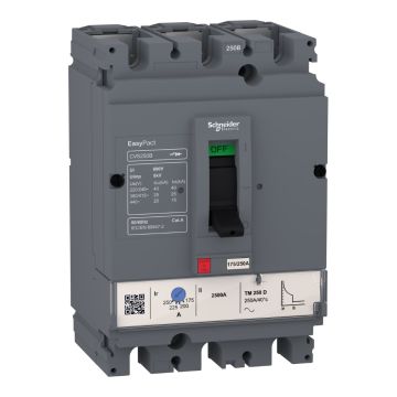 circuit breaker, EasyPact CVS100B, 25kA at 415VAC, 100A, TM-D trip unit, 3P3d