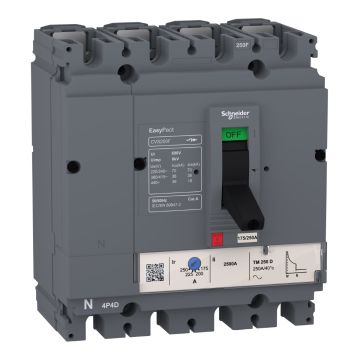 circuit breaker EasyPact CVS100F, 36kA at 415VAC, 16A TMD trip unit, 4P 3d