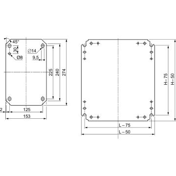 Plain mounting plate H1200xW1200mm made of galvanised sheet steel