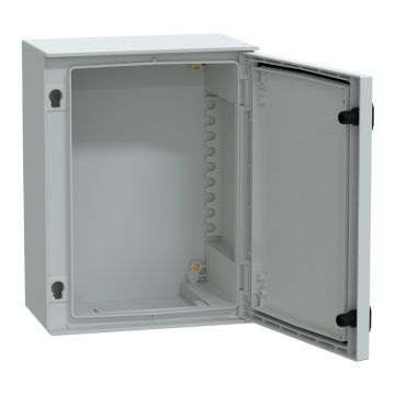 Wall mounted polyester enclosure, Thalassa PLM, plain door, 430x330x200mm, IP66, IK10, RAL 7035