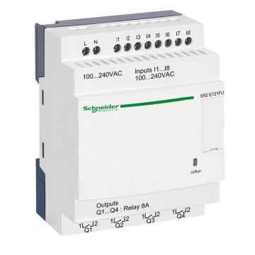 compact smart relay, Zelio Logic SR2 SR3, 12 IO, 100 to 240V AC, clock, no display