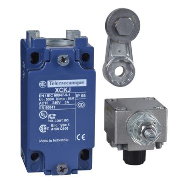 Limit switch, XC Standard, XCKJ, thermoplastic roller lever, 1NC+1 NO, snap action, M20