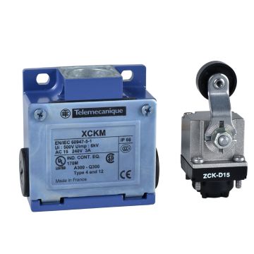 Limit switch, Limit switches XC Standard, XCKM, thermoplastic roller lever, 1NC+1 NO, snap action, M20