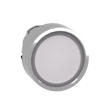 Head for illuminated push button, Harmony XB4, metal, white flush, 22mm, universal LED, spring return, plan lens