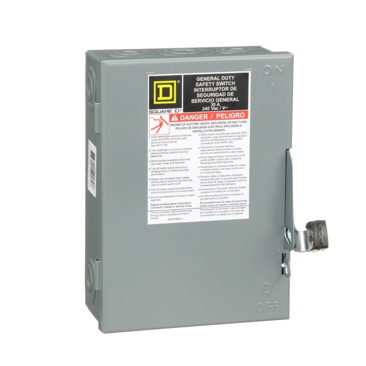 Safety switch, general duty, non fusible, 30A, 3 pole, 3 wire, 7.5hp, 240VAC, NEMA 1