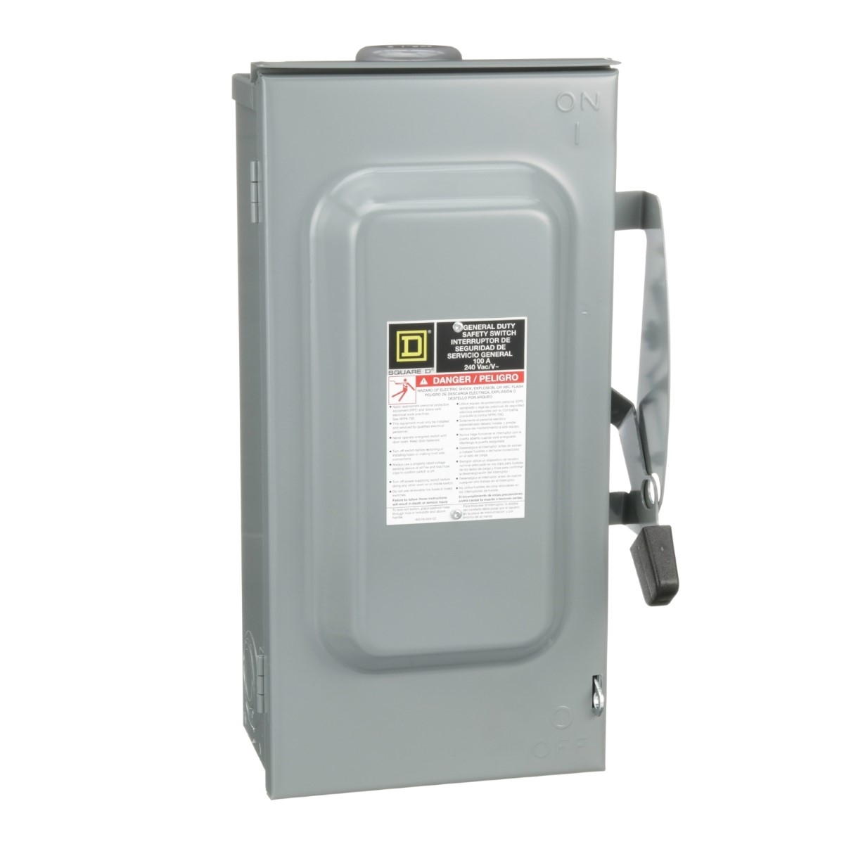 Safety switch, general duty, non fusible, 100A, 3 pole, 3 wire, 30hp, 240VAC, NEMA 3R, bolt on hub provision