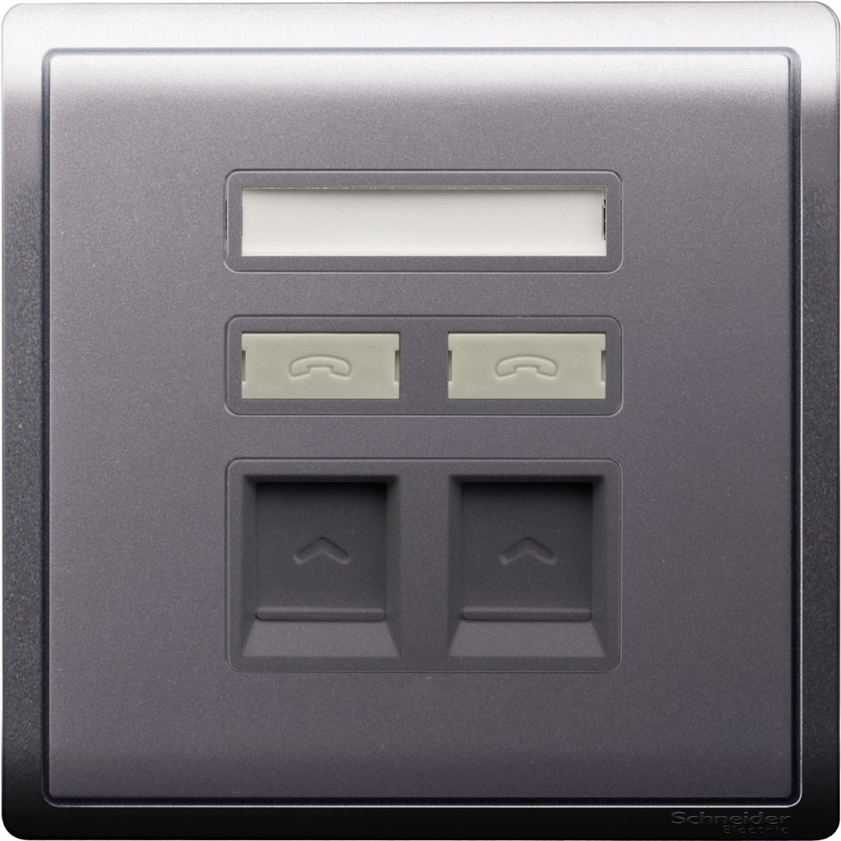 2G RJ45 Data Outlet, Cat 5e, Keystone on Shuttered Wallplate, Lavender Silver