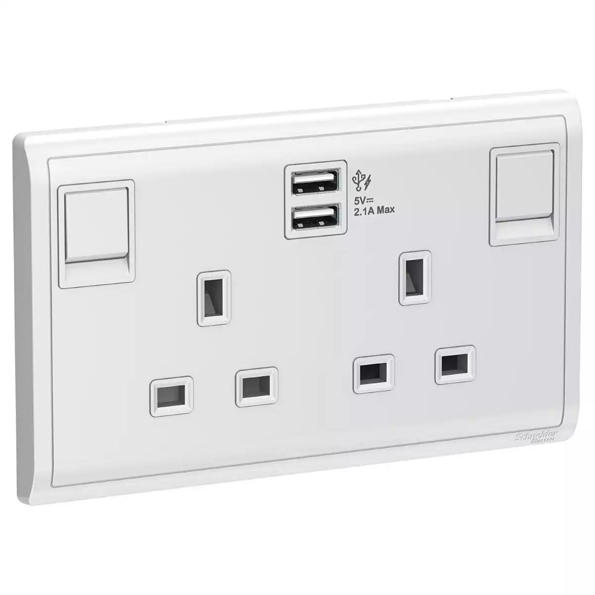 13A 2G Sw Socket with 2.1A USB, WE