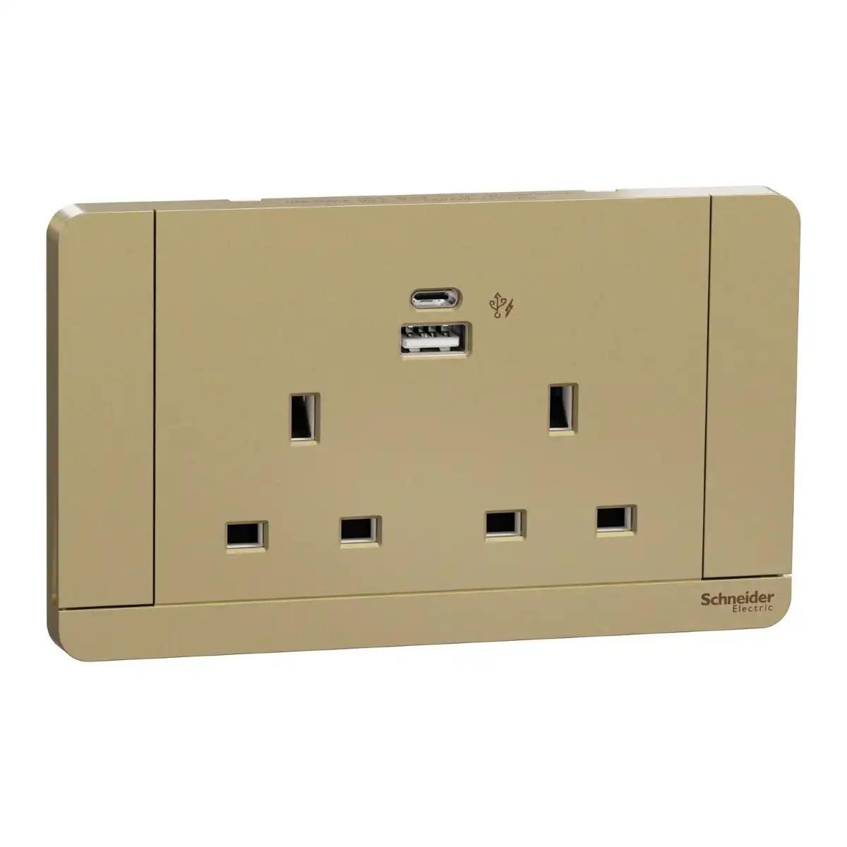 13A 2G DP Sw Socket w LED w 2USB, A+C, 21W, Wine Gold