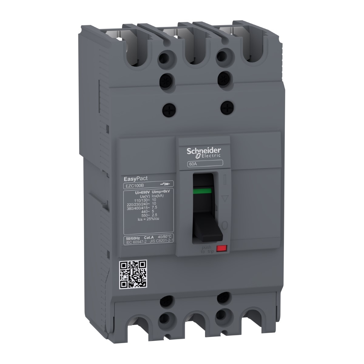 circuit breaker, EasyPact EZC100B, TMD, 15A, 3 poles 3d