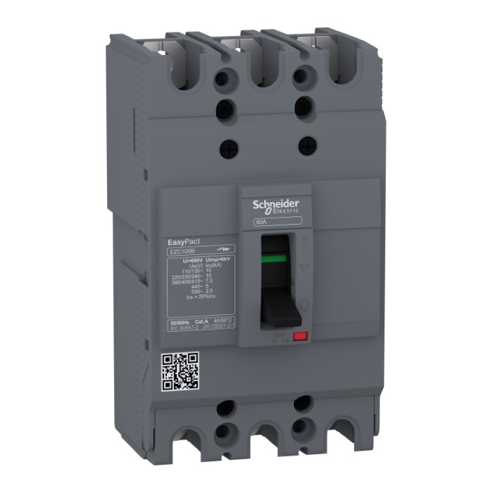 circuit breaker, EasyPact EZC100B, TMD, 40A, 3 poles 3d