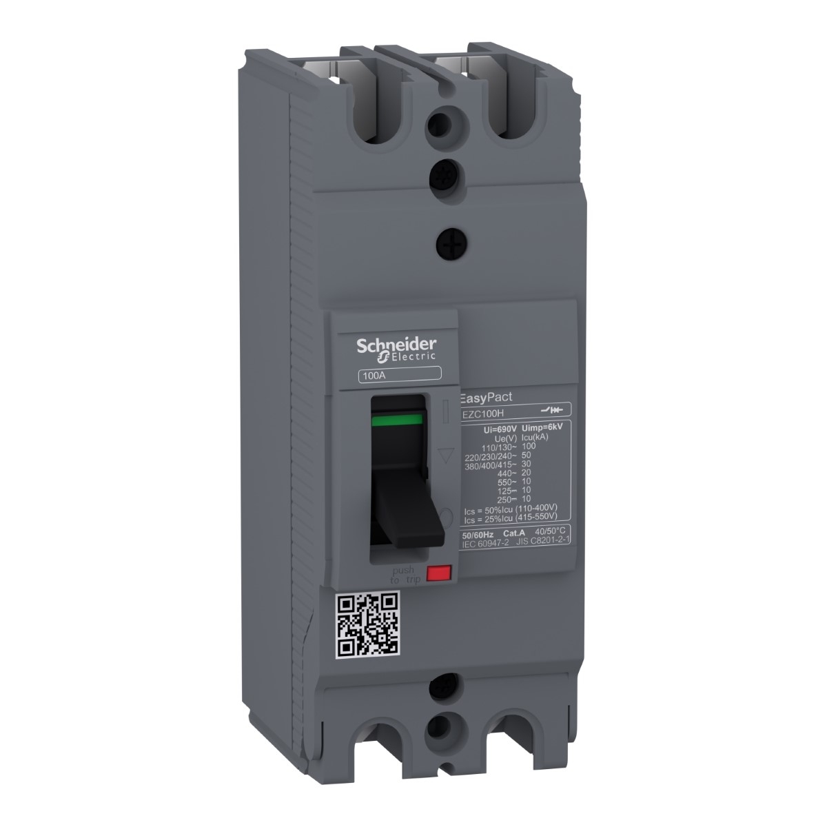 circuit breaker,EasyPact EZC100H ,TMD, 75A ,2 poles 2d