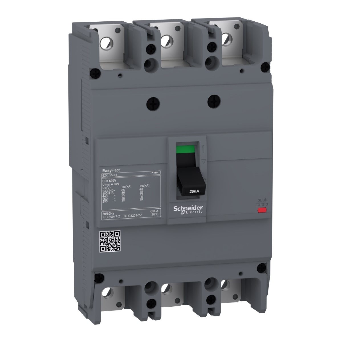 circuit breaker, EasyPact EZC250H, TMD, 100A, 3 poles 3d