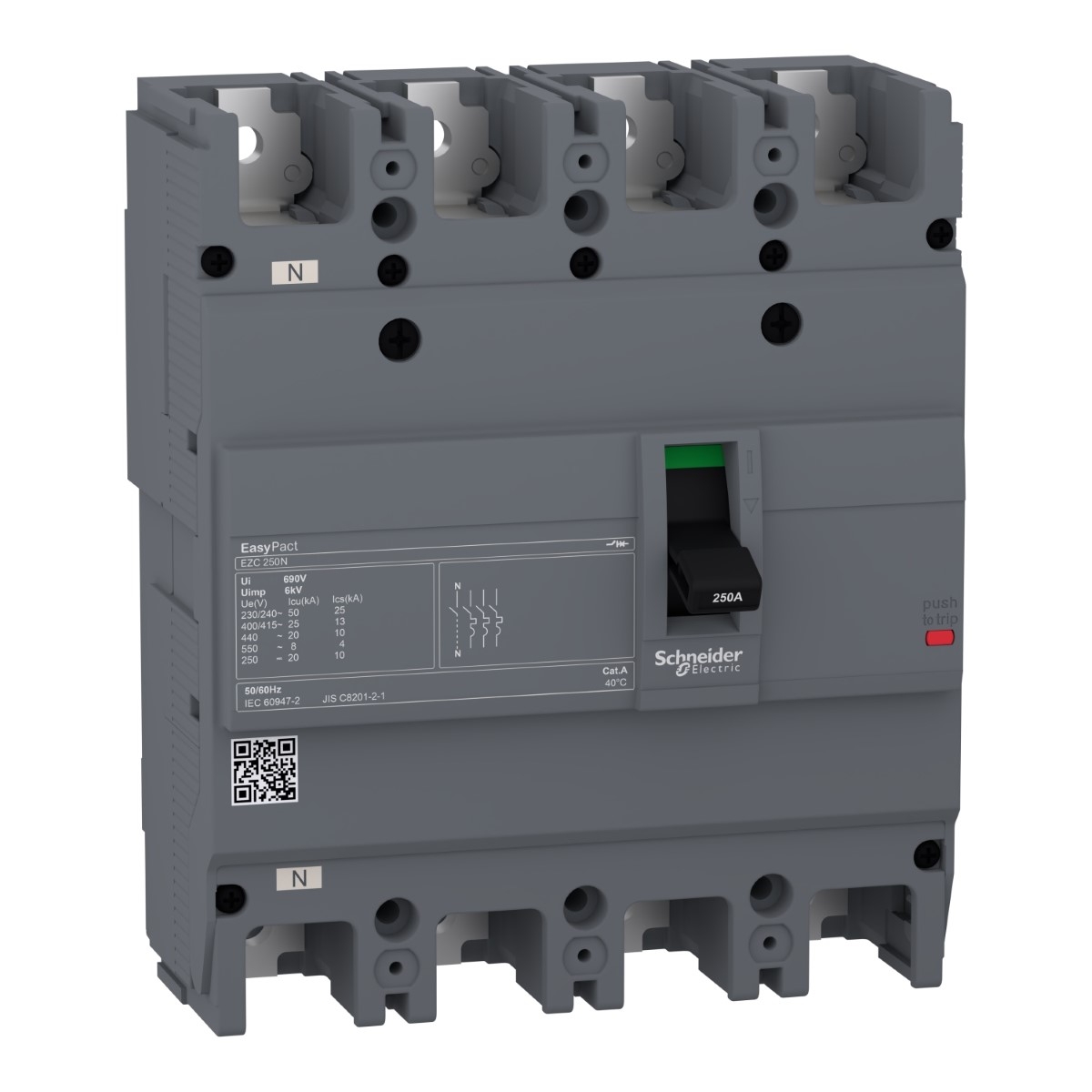 circuit breaker, EasyPact EZC250N, TMD, 100A, 4 poles 3d