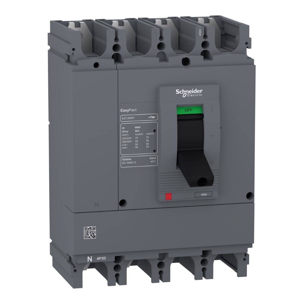 circuit breaker, Easypact EZC400H, TMD, 320A, 4 poles 3d